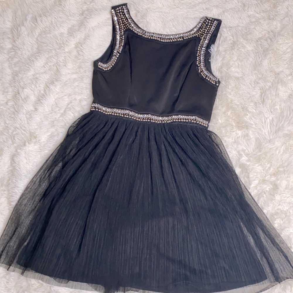 Love Reign Black Rhinestone Beaded Sleeveless Tulle Skirt Dress Juniors Size 7
